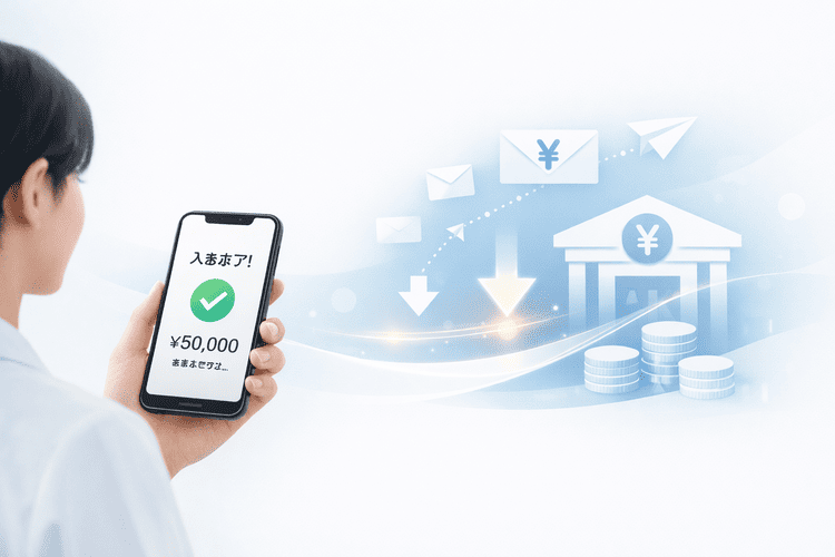 スマホで送金や入金を確認している女性